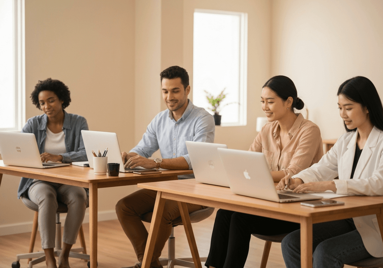 Students engaged in live online learning with LearnWise